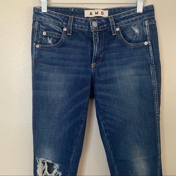 AMO Twist Blue Vixen Wash Destroyed Ankle Skinny Jeans - Picture 3 of 9